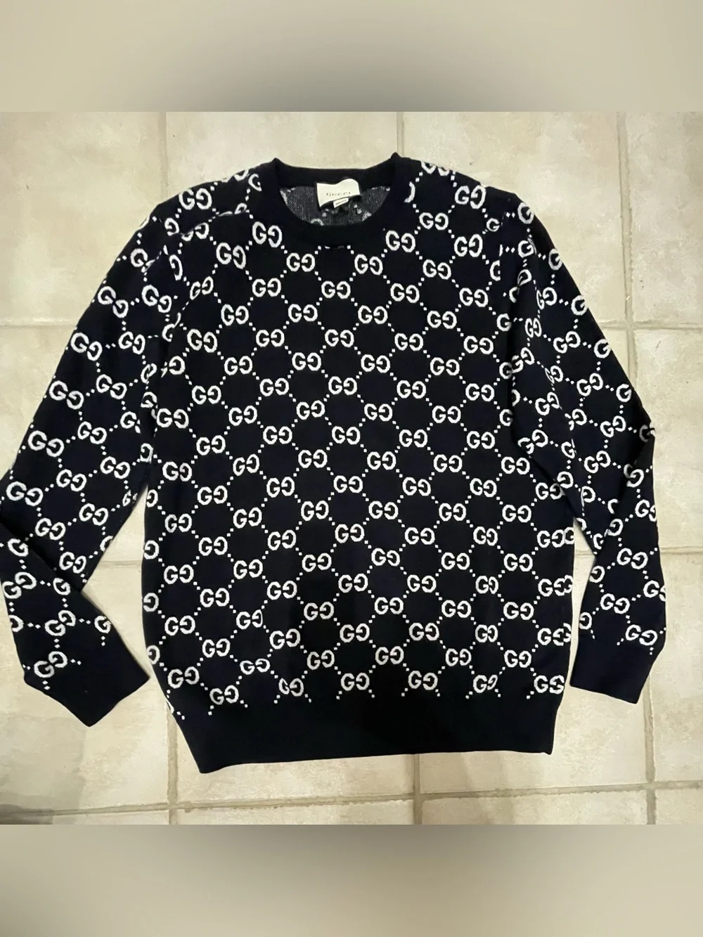 GUCCI GG jacquard blue sweater xxl designer logo luxury